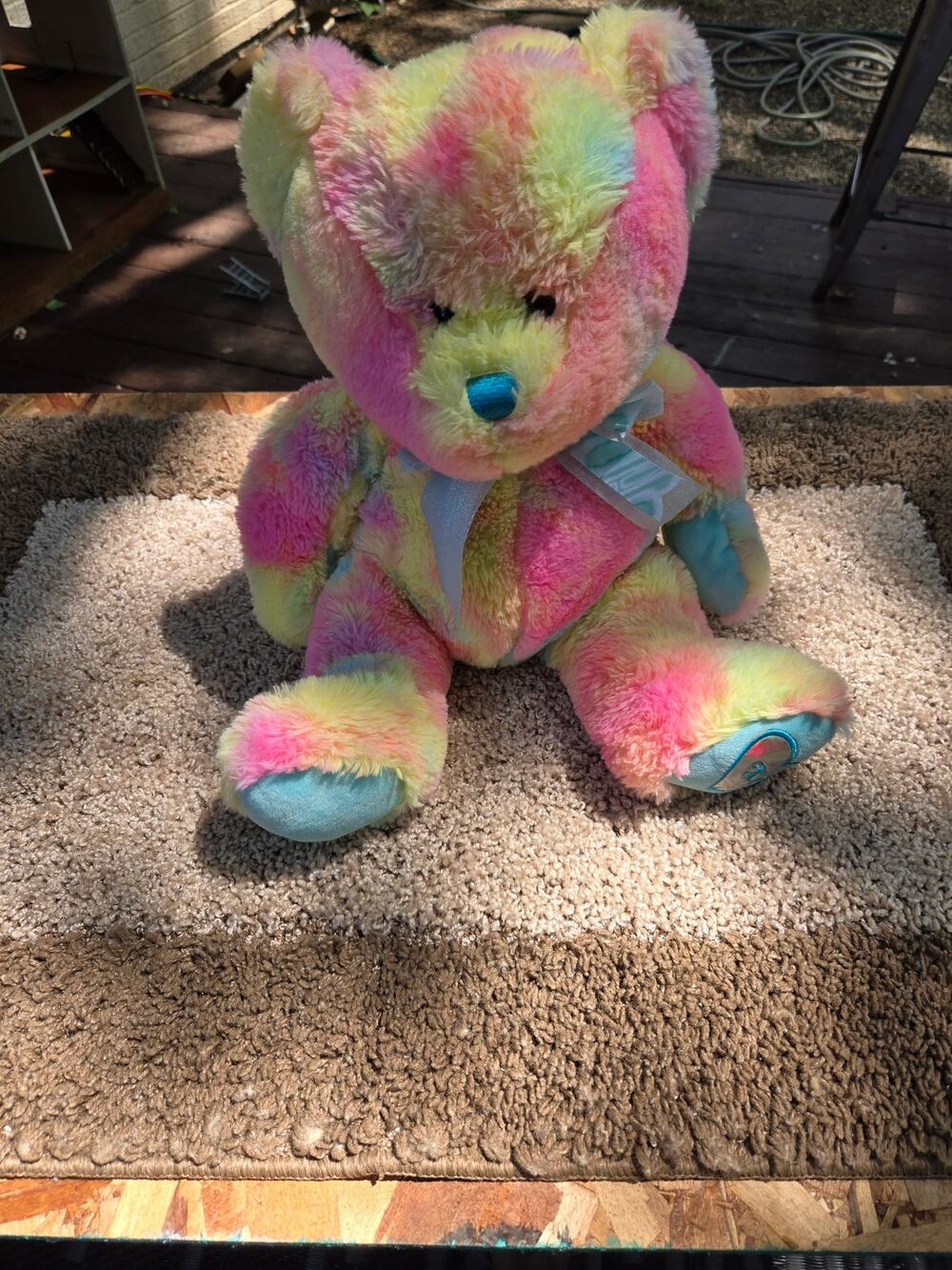Hugfun 18" Pastel Tie Dye Rainbow Teddy Bear XO Heart Feet Soft Plush